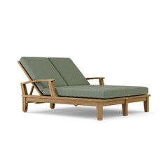 Anderson Teak Brianna Double Sun Lounger with cushioned seats and teak wood frame, ideal for outdoor relaxation and sunbathing.