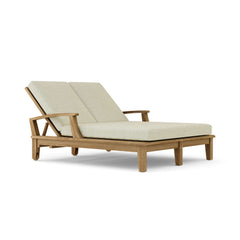 Anderson Teak Brianna Double Sun Lounger featuring two cushioned teak sunbeds with a modern outdoor design.