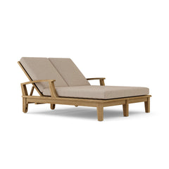 Anderson Teak Brianna Double Sun Lounger showing a stylish teak wood sunbed with cushions for relaxing outdoors
