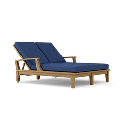 Anderson Teak Brianna Double Sun Lounger featuring two padded sunbed sections and a sleek teak wood frame.