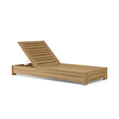 Wooden sun lounger with sleek design in nine designer colors by Anderson Teak, perfect for outdoor relaxation.