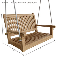 Anderson Teak DEL-AMO 36-inch straight swing bench in 9 designer colors, featuring durable teak wood and modern outdoor design