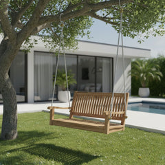Anderson Teak DEL-AMO 36-inch straight swing bench in nine designer colors, made of durable teak wood for outdoor relaxation.