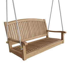 Anderson Teak 48-inch round swing bench in designer colors, featuring a sturdy wooden frame and comfortable seating.