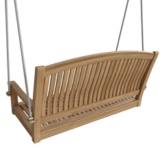 Anderson Teak DEL-AMO 48-inch round swing bench in various designer colors, featuring a sturdy wooden frame and comfortable seating.