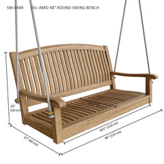 Anderson Teak DEL-AMO 48-inch round swing bench in a vibrant designer color, outdoor seating with a sturdy teak frame.