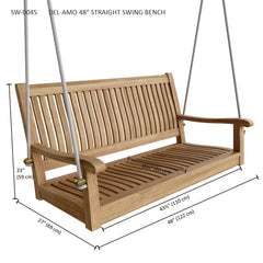 Anderson Teak DEL-AMO 48-inch straight swing bench in nine designer colors, showing a sleek wooden swing with a sturdy frame.