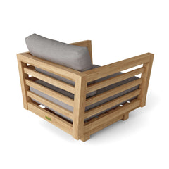 Anderson Teak Cordoba deep seating swivel armchair in navy canvas, outdoor patio chair, stylish and comfortable garden seating.