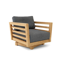 Anderson Teak Córdoba deep seating swivel armchair with navy canvas cushion, outdoor patio chair in navy, part of 9 designer colors.