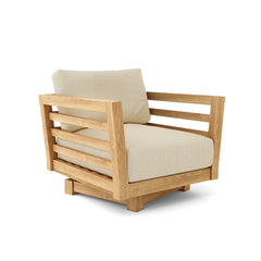 Anderson Teak Cordoba deep seating swivel armchair in navy canvas, outdoor patio furniture, with a comfortable, stylish design.
