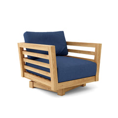 Anderson Teak Cordoba deep seating swivel armchair in navy canvas, outdoor patio chair with a rounded design and 9 color options.
