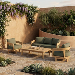 Anderson Teak Toscana 4-piece outdoor teak wood seating set with swivel chairs for garden lounge in 9 designer colors.