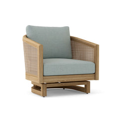 Catania swivel chair by Anderson Teak in nine designer colors, featuring a modern wooden frame and comfortable seating.