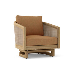 Anderson Teak Catania swivel chair in teak wood with a cast pomegranate finish, outdoor deep seating, 9 designer colors.