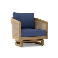 Catania swivel chair by Anderson Teak in various designer colors, featuring a modern wooden frame and comfortable seating.