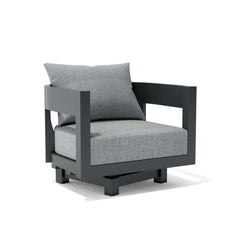 Anderson Teak Coronado aluminum swivel armchair in cast pomegranate, outdoor deep seating with 9 designer colors for patio and garden.