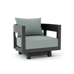 Anderson Teak Coronado aluminum swivel armchair in deep seating design, available in nine designer colors for outdoor patio and garden.