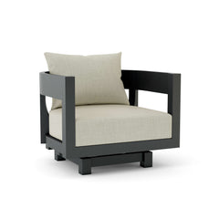 Anderson Teak Coronado aluminum swivel armchair in cast pomegranate, a stylish outdoor lounge chair with 9 designer colors.