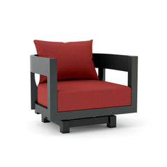 Anderson Teak Coronado aluminum swivel armchair in cast pomegranate, outdoor luxury deep seating, 9 designer colors, patio and garden.