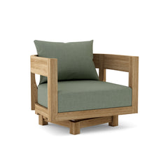 Anderson Teak CORONADO A-GRADE Teak Wood Swivel Armchair with deep seating, showcasing a cast pomegranate finish and available in 9 designer colors.