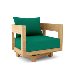 Anderson Teak Coronado A-Grade Teak Swivel Armchair for outdoor patio, shown in cast pomegranate with deep seating and 9 designer colors.