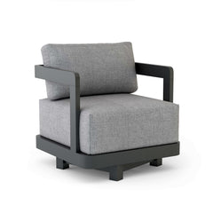 Anderson Teak Granada aluminum swivel armchair for outdoor patio and garden in cast pomegranate color, 9 designer color options.
