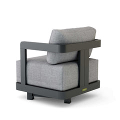 Anderson Teak Granada aluminum swivel armchair with deep seating, available in 9 designer colors for outdoor patio and garden.