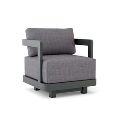 Anderson Teak Granada aluminum swivel armchair with deep outdoor seating, available in nine designer colors for patio and garden.