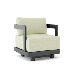 Anderson Teak Granada aluminum swivel armchair with deep seating, available in nine designer colors, outdoor patio and garden furniture.