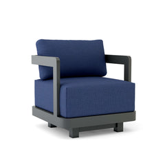 Anderson Teak Granada aluminum swivel armchair with deep outdoor seating, available in nine designer colors for patio and garden.