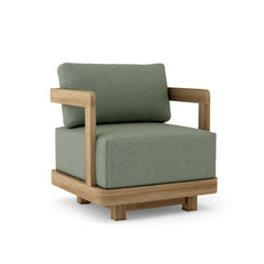 Anderson Teak Granada swivel armchair with deep outdoor seating, available in nine designer colors, for patio and garden use.