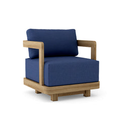 Anderson Teak Granada swivel armchair with deep outdoor seating, available in 9 designer colors, perfect for patio and garden.