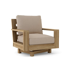 Madera swivel armchair by Anderson Teak in cast pomegranate, outdoor deep seating for patio and garden, available in 9 designer colors.