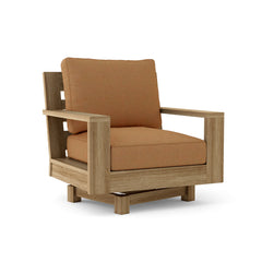 Anderson Teak Madera Swivel Armchair in cast pomegranate, outdoor deep seating with 9 designer color options, patio and garden use.