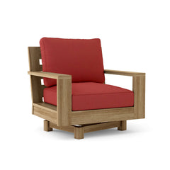 Anderson Teak Madera Swivel Armchair in cast pomegranate, part of outdoor deep seating collection with 9 designer colors.