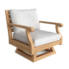 Riviera swivel armchair by Anderson Teak in nine designer colors, showcasing a stylish outdoor lounge chair with a swivel base.