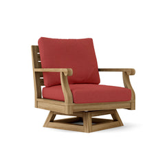Anderson Teak Riviera Swivel Armchair in cast pomegranate, outdoor teak wood with deep seating, available in 9 designer colors.