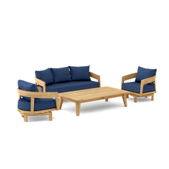 Anderson Teak Toscana 4-piece teak wood outdoor patio swivel chairs and deep seating set in cast pomegranate color.