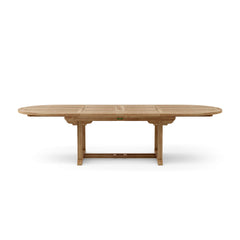 Anderson Teak Bahama 117-inch oval double extension table with extra thick teak wood, showcasing a sturdy outdoor table design