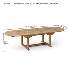 Anderson Teak Bahama 117-inch oval double extension table with extra thick teak wood, perfect for outdoor dining or large gatherings.