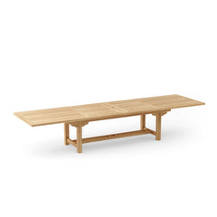 Anderson Teak Bahama 157-inch rectangular double extension table with extra thick teak wood surface, ideal for dining or gatherings.
