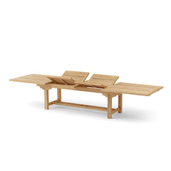 Anderson Teak Bahama 157-inch rectangular double extension table with extra thick wood for outdoor or dining use.