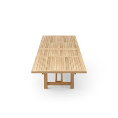 Anderson Teak Bahama 157-inch rectangular double extension table with extra thick wood for outdoor or dining use.