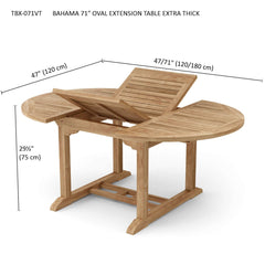 Anderson Teak Bahama 71-inch oval extension table with extra thick tabletop, showcasing its elegant teak wood finish.