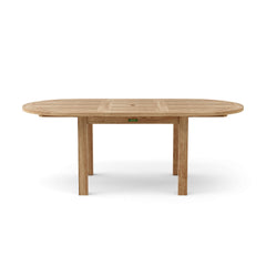 Anderson Teak Bahama 79-inch oval extension table with teak wood finish, showcasing a stylish outdoor dining table design.