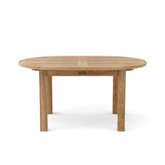 Anderson Teak Bahama 79-inch oval extension table with teak wood finish, showcasing its elegant design and extendable feature.