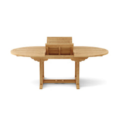 Anderson Teak Bahama 87-inch oval extension table with extra thick wood for outdoor dining and entertaining.