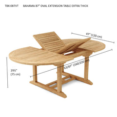 Anderson Teak Bahama 87-inch oval extension table with extra thick wood, showcasing a sturdy, elegant outdoor dining table.