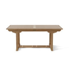 Anderson Teak Bahama 94-inch rectangular extension table showing polished teak wood surface and extendable design.