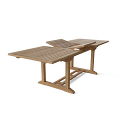 Anderson Teak Bahama 94-inch rectangular extension table showing polished teak wood surface and extendable design.